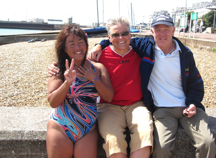 Miyuki, Marcy MacDonald and Barrie Wakeham in Dover harbour