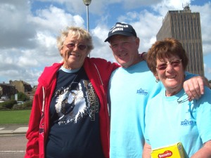 Freda, Barrie and Irene - Beach Crew with Channel General (sporting her new Zurich lake T-shirt)