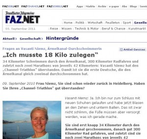 Ärmelkanal-Schwimmen, Ärmelkanal-Triathlon, Interview FAZ, Germany, in German