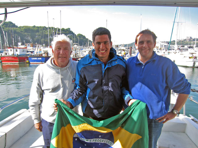 Chris Osmond, Seafarer II, Adriano (the beaming hero) and Karteek Chris Osmond, Seafarer II, Adriano (the beaming hero) and Karteek